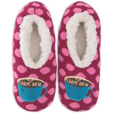 K. Bell But First Coffee Slippers, Pink, Womens Shoe Size 5-8.5, 1 Pair
