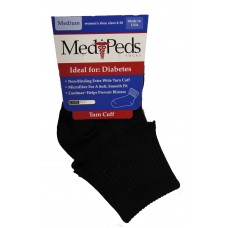 Medipeds Diabetic Light Weight Turn Cuff Socks 1 Pair, Black, W10-13
