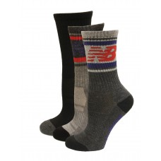 New Balance Crew Socks, Grey Multi, (L) Ladies 10-13.5/Mens 8.5-12.5, 3 Pair
