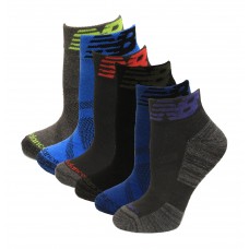 New Balance Quarter Socks, Black Multi, (M) Ladies 6-10/Mens 6-8.5, 6 Pair