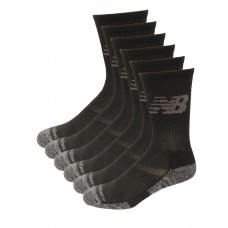 New Balance Performance Cushion Crew Socks, Black, (XL) Mens 12.5-16, 6 Pair