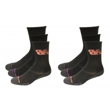 New Balance Performance Cushion Crew Socks, Black Multi, (M) Ladies 6-10/Mens 6-8.5, 6 Pair