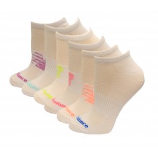 New Balance No Show Flatknit Socks, White, (M) Ladies 6-10/Mens 6-8.5, 6 Pair