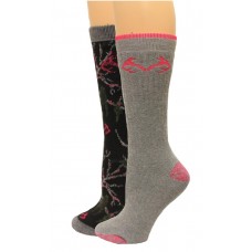 RealTree Ladies Camo Wool Blend Crew Socks, 2 Pair, Medium (W 6-9), Blk/Fuchsia Camo