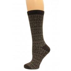 Wise Blend Sweater Fairisle Crew Socks, 1 Pair, Brown, Medium, Shoe Size W 6-9