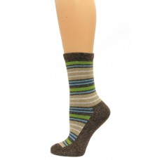 Wise Blend Angora Stripe Crew Socks, 1 Pair, Brown, Medium, Shoe Size W 6-9