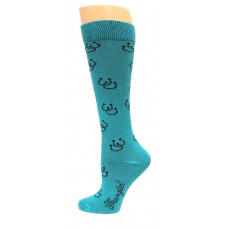 Wrangler Ladies Rayon Horse Shoe Boot Sock 1 Pair, Teal, W 7.5-9.5